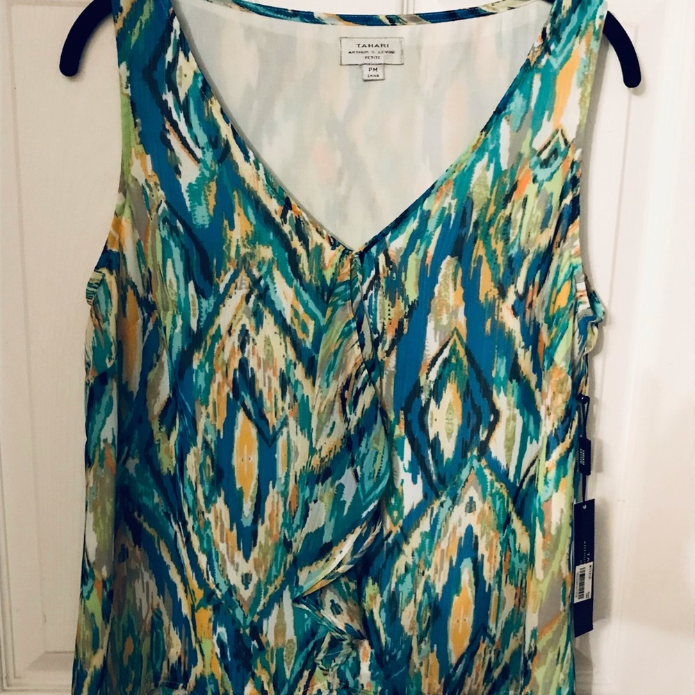 NWT Tahari Multi Color Petite Med Doreen Top $54